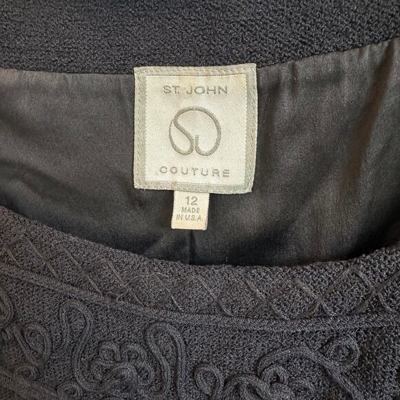 St. John Couture Santana Knit Sz 12 Black Square Neck Shift Knee Dress Formal - Picture 5 of 7